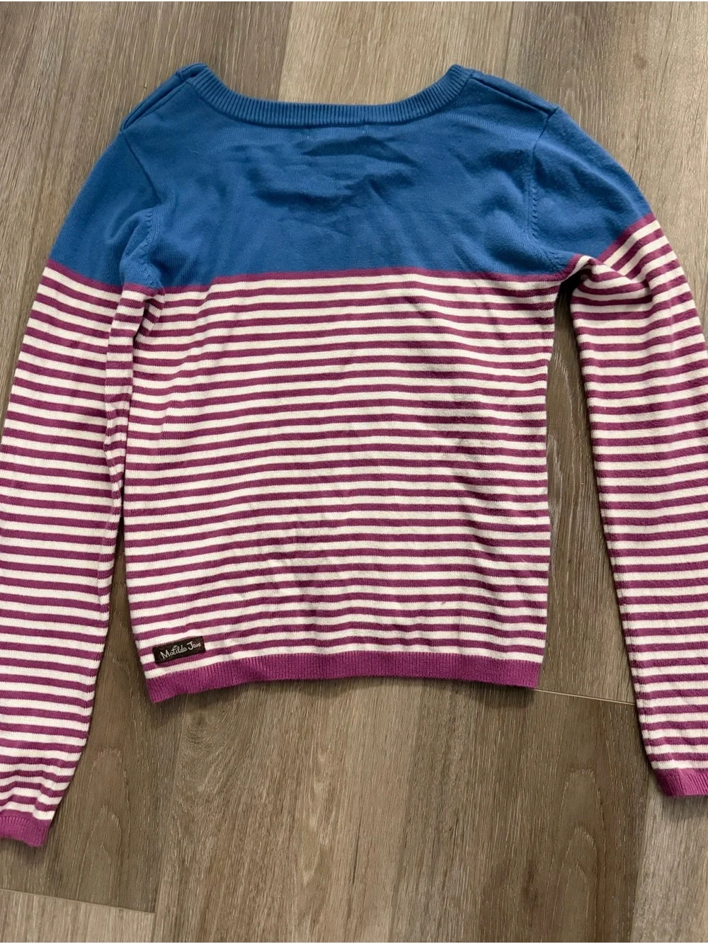 Matilda Jane Blue Yoke Pink and White Striped Crewneck Sweater